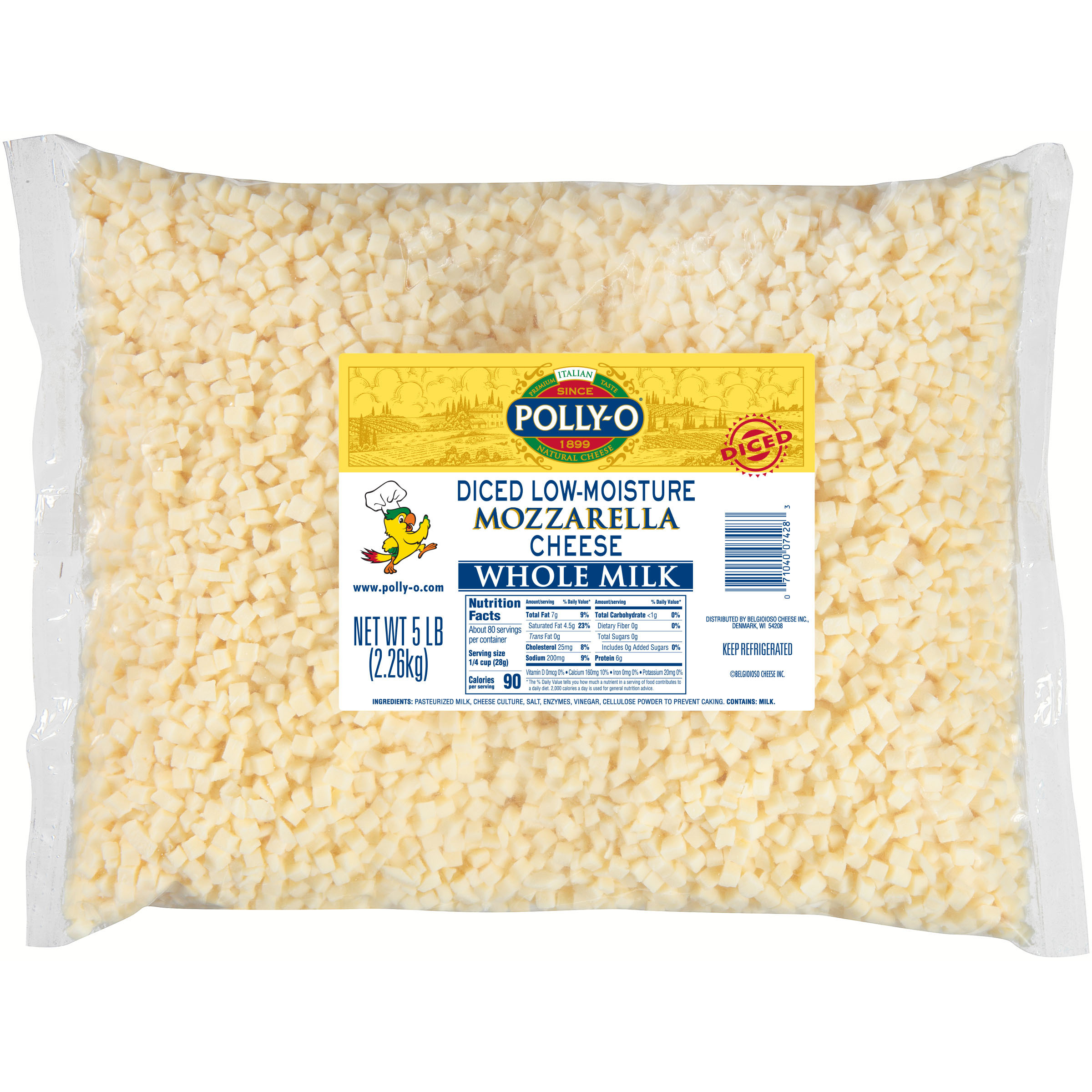 Low Moisture Whole Milk Mozzarella Diced, 5 lb. Bag