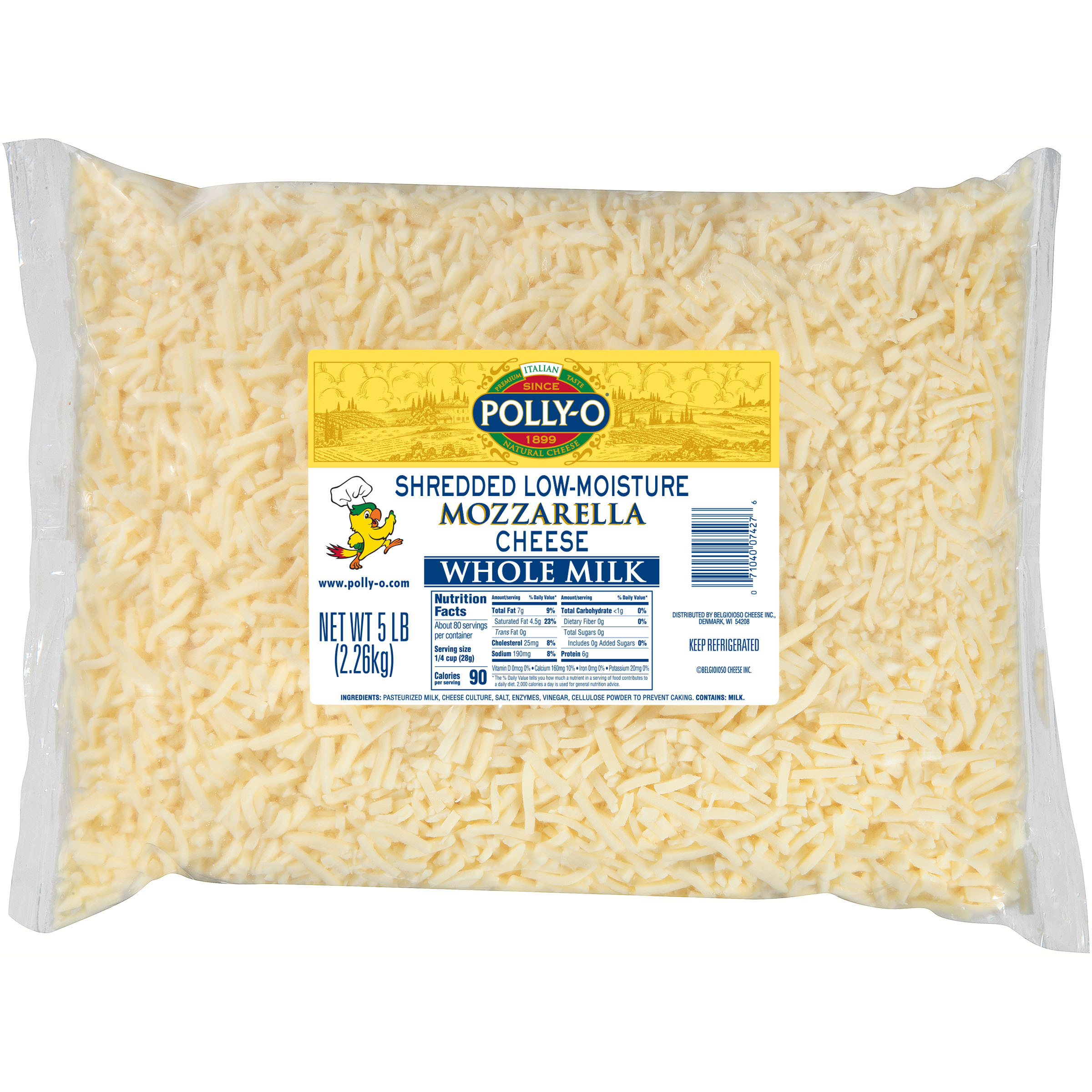 Low Moisture Whole Milk Mozzarella Shredded, 5 lb. Bag