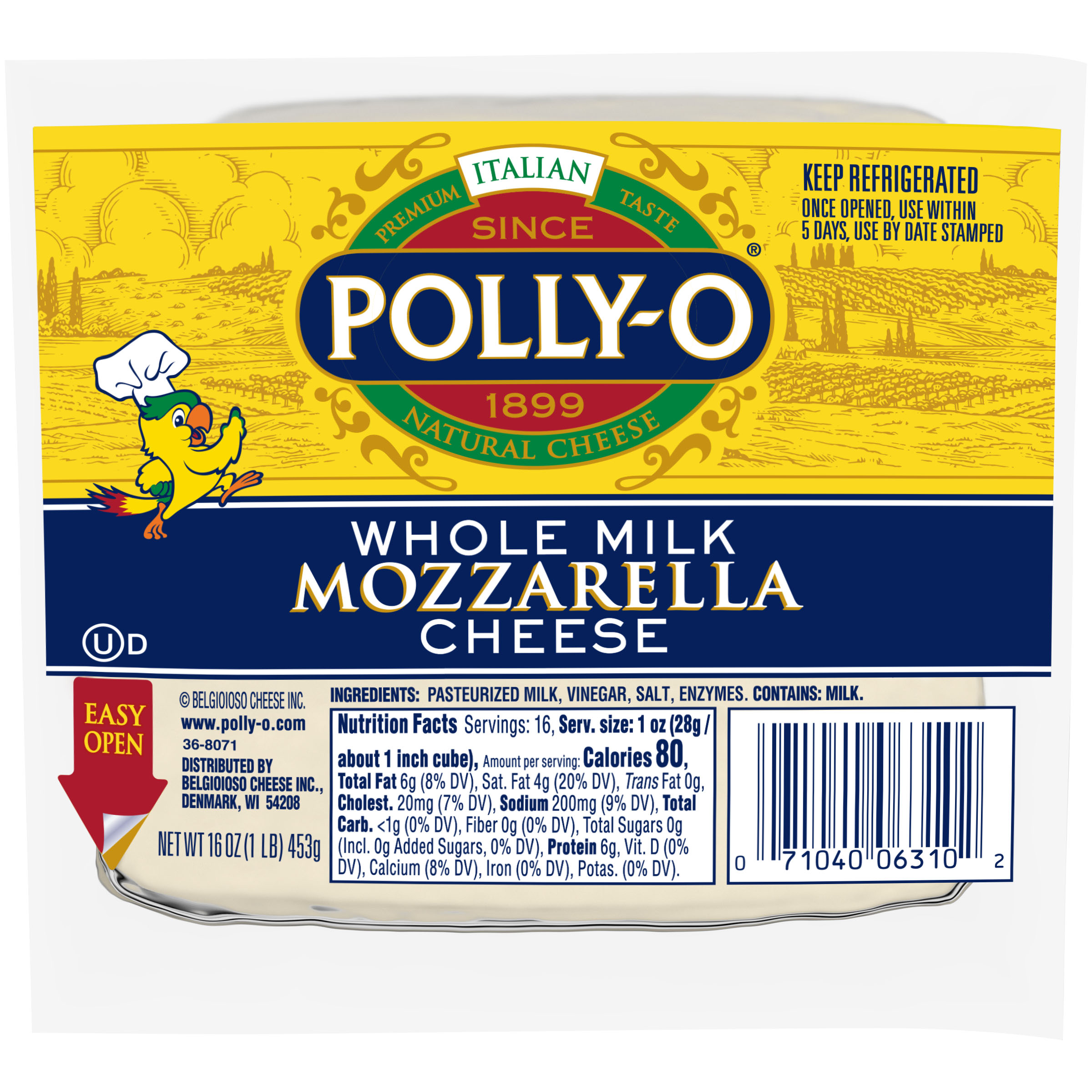 Low Moisture Whole Milk Mozzarella ⓊD, 16 oz. Chunk