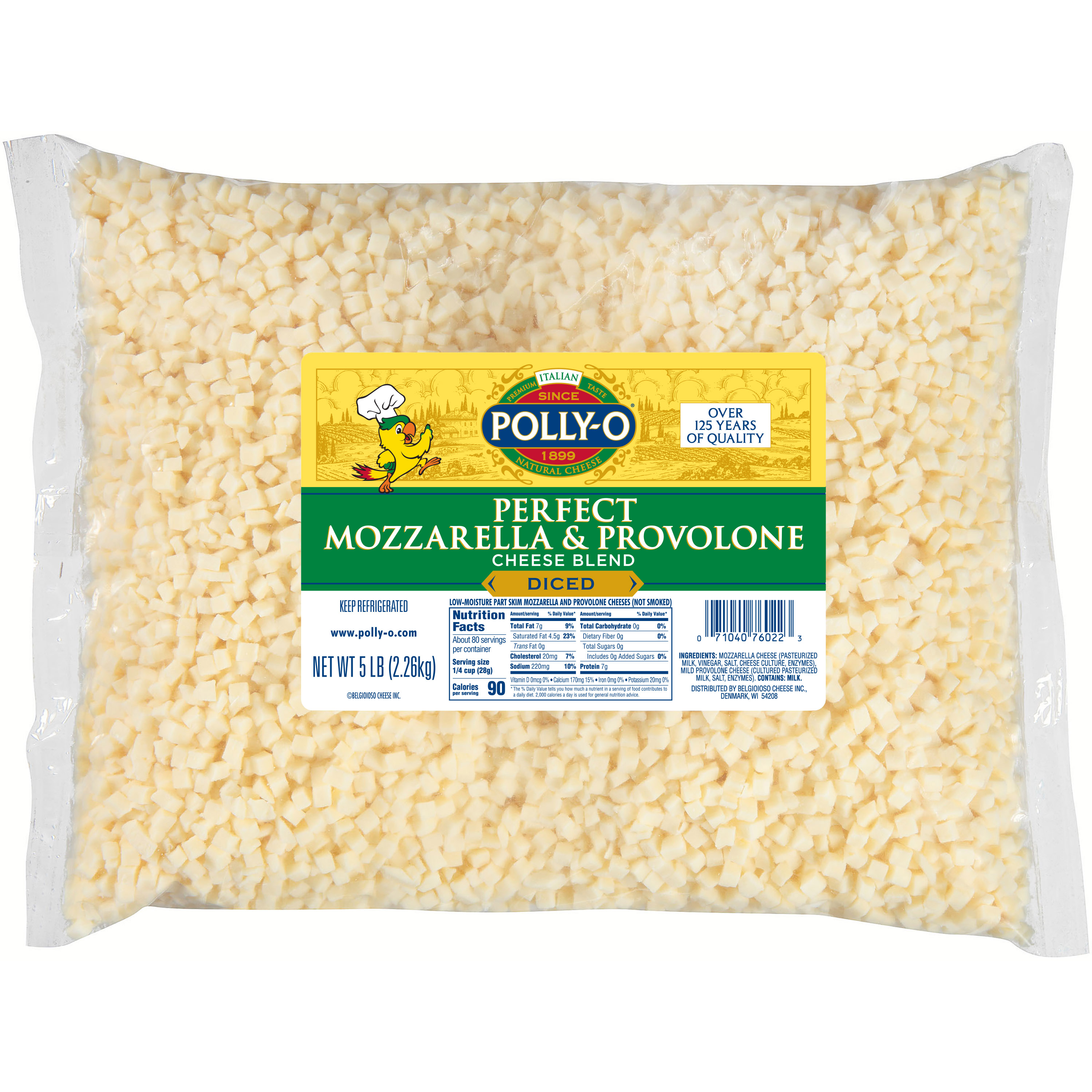 Perfect Mozzarella and Provolone Diced, 5 lb. Bag